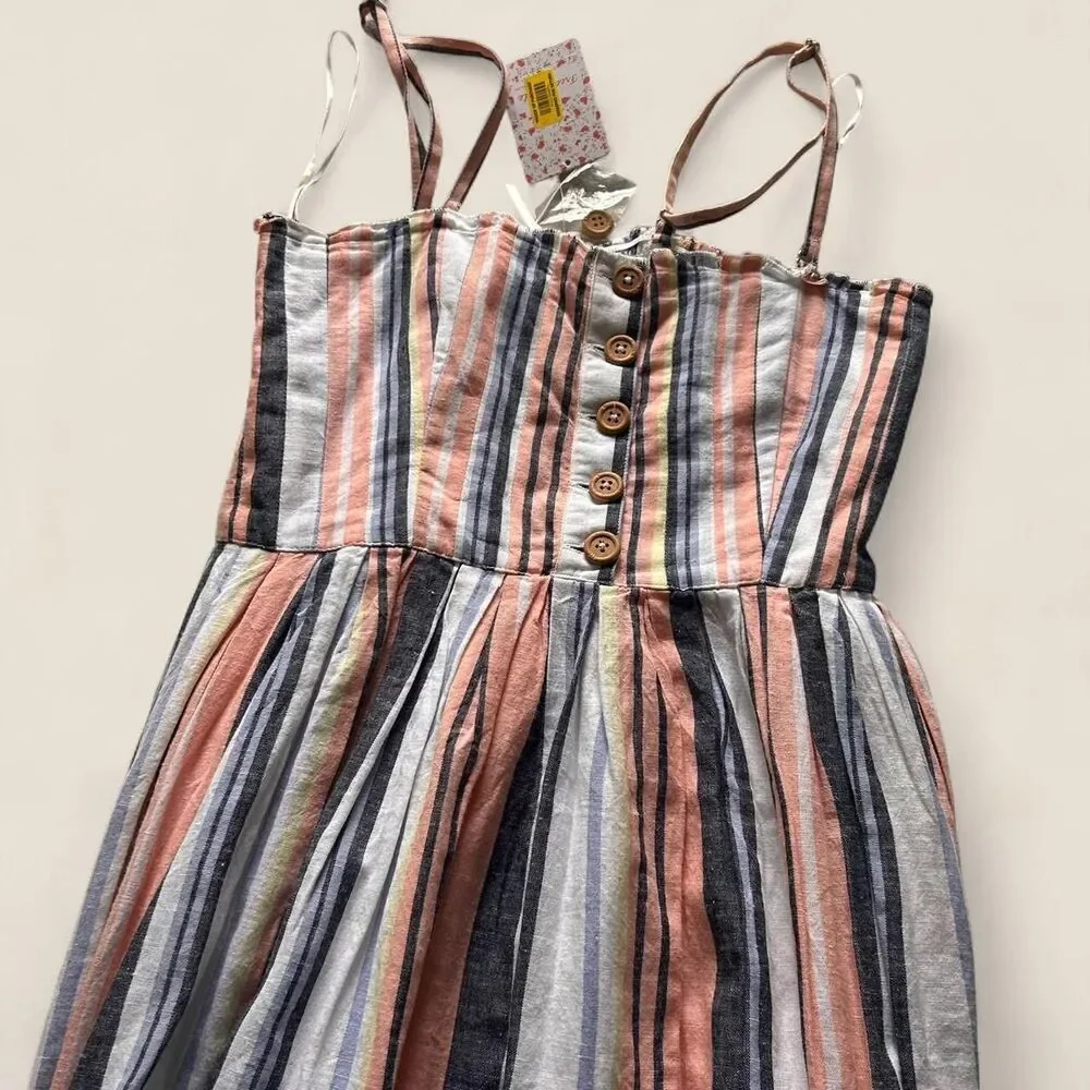 Free People lilah multi striped baby doll sun midi dress | small new
